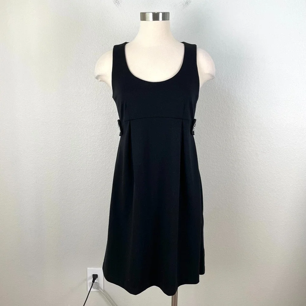 Michael Kors‎ Womens 4 Black Side Button Babydoll Dress Sleeveless Stretch